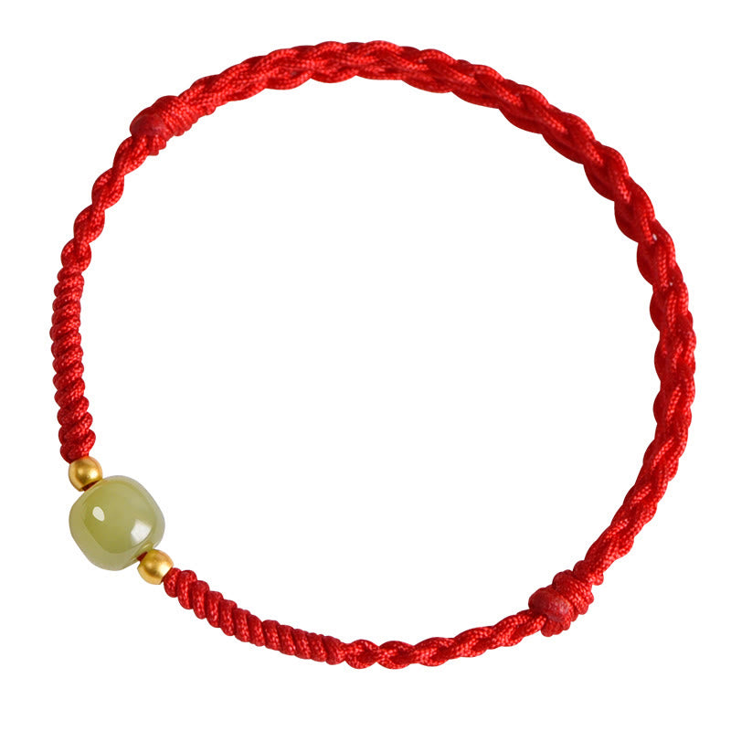 Premium braided red cord hetian jade beads gold spacers anklet