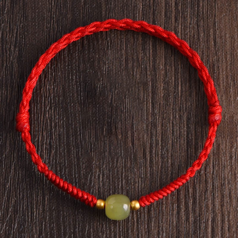 Handmade hetian jade gold beads red string fate bracelet