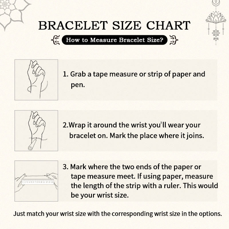 Bracelet wrist size measurement guide - step by step instructions for finding correct fit