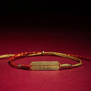 14K gold plated amulet red string bracelet main front flat lay view