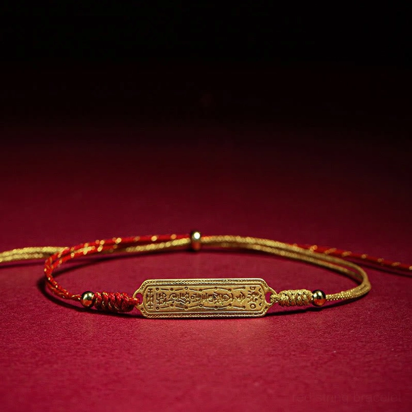14K gold plated amulet red string bracelet main front flat lay view
