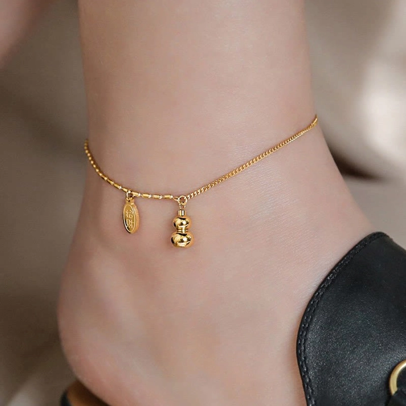 18k gold plated lucky gourd anklet showcasing fine craftsmanship and charm detail