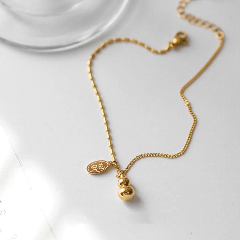 Complete 18k gold plated lucky gourd anklet with adjustable chain and charms