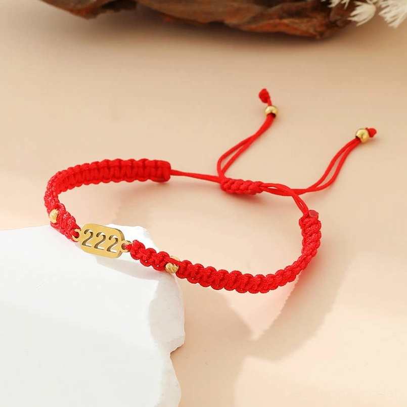 222 angel number red braided string bracelet with gold nameplate harmony balance