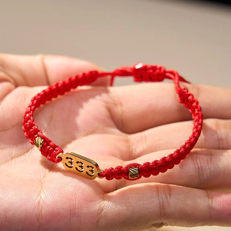 444 angel number braided string bracelet with titanium steel accents