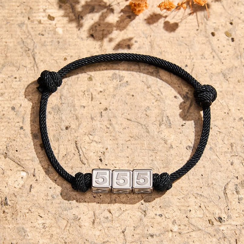 555 angel number bracelet adjustable cord with titanium steel charm