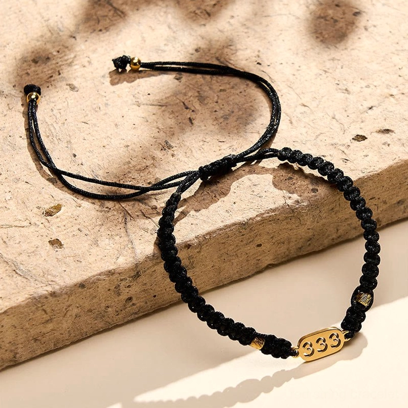 666 angel number black red braided bracelet with adjustable cord