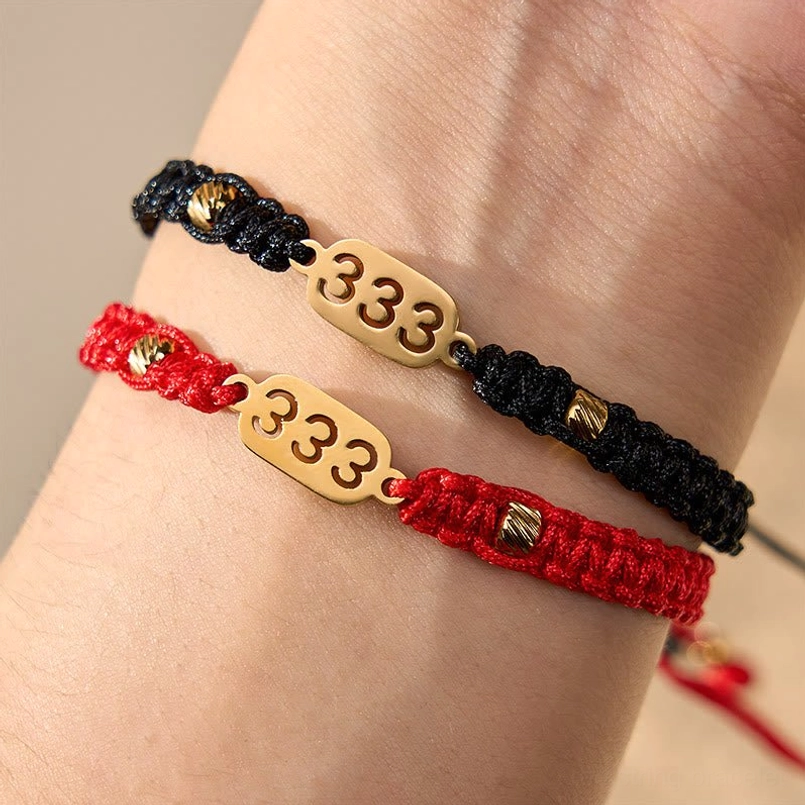 888 angel number black red braided bracelet with titanium steel charm