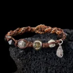 925 sterling silver feather silver sheen obsidian red string bracelet on volcanic rock