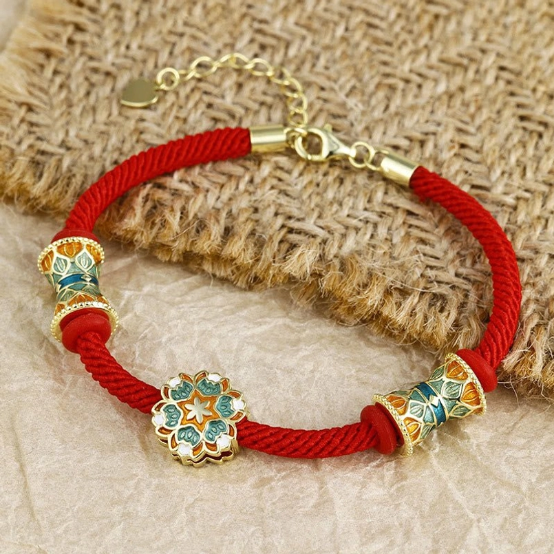 925 sterling silver lotus drum red string bracelet heart shaped tag on extender chain