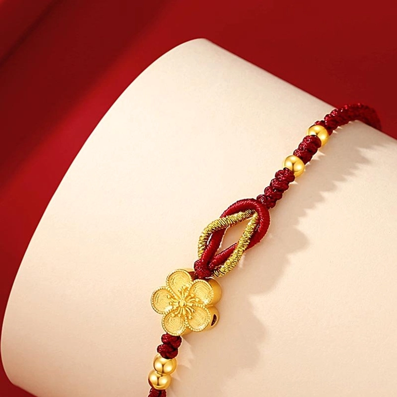 925 sterling silver sakura chalcedony red string bracelet product detail shot