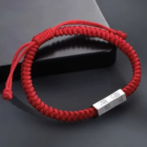 925 sterling silver engraved red string blessing bracelet top flat lay view