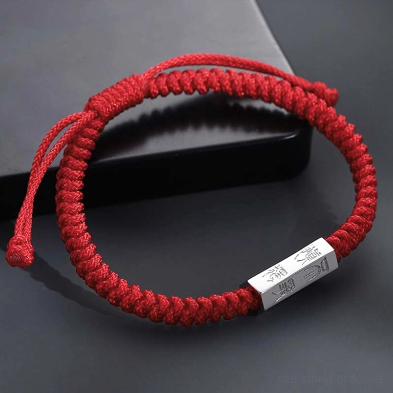 925 sterling silver engraved red string blessing bracelet top flat lay view