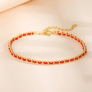 925 sterling silver gold red string protection bracelet flat lay main view