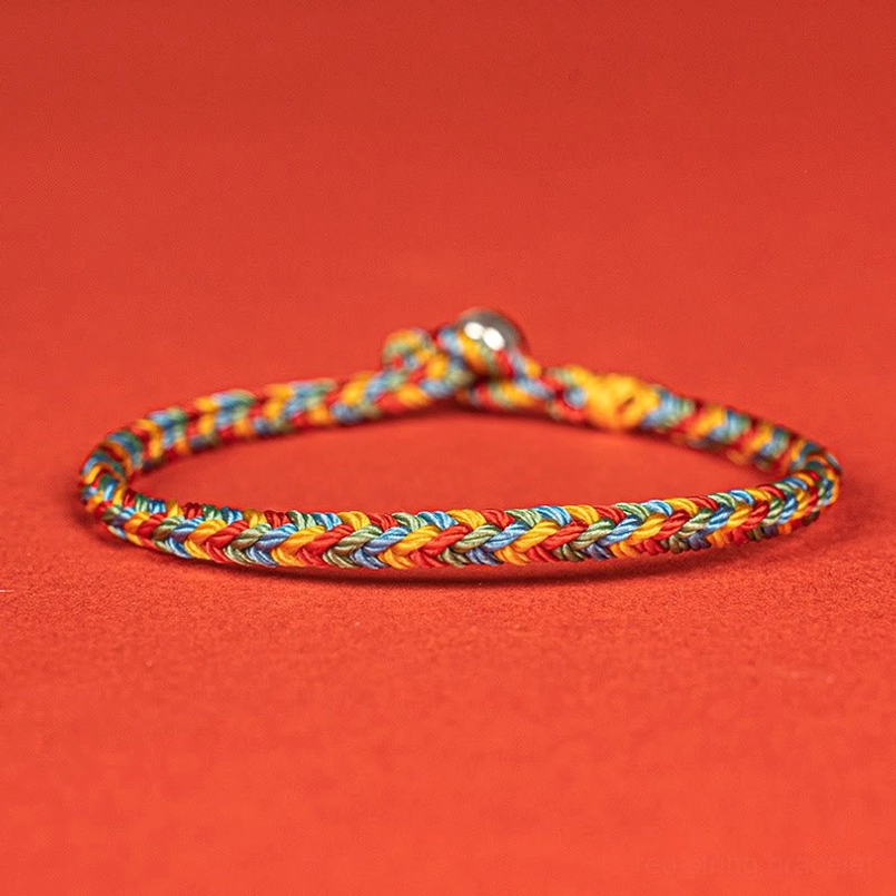 925 Sterling Silver Eight Thread Peace Knot Multicolor Lucky Red String Bracelet Main View