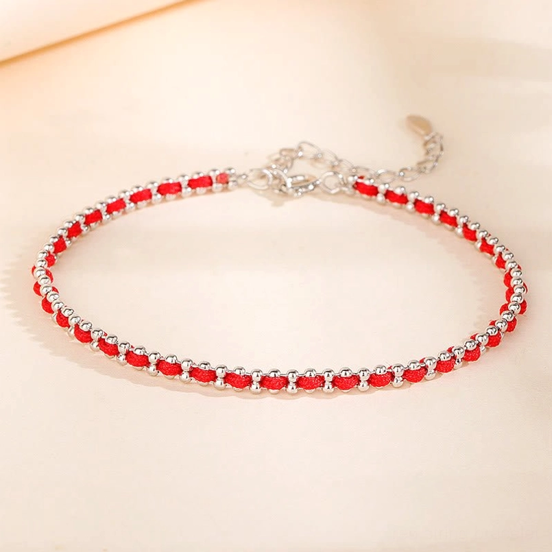 925 sterling silver red beaded protection bracelet top flat lay view