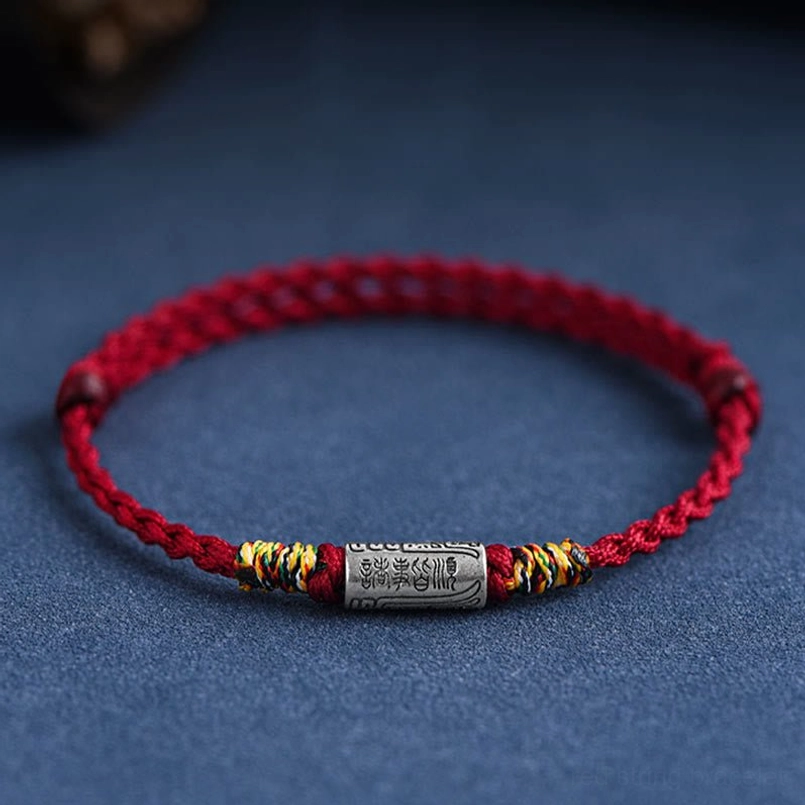 Red woven lucky bracelet with 925 sterling silver everything goes well engraved charm