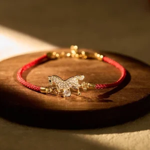 925 sterling silver year of the horse red string luck bracelet top down close up