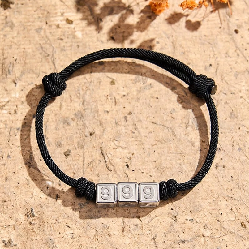 999 angel number bracelet with adjustable sliding knots titanium charm