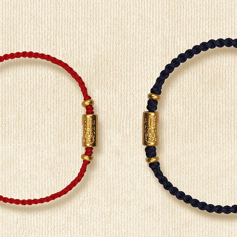 999 gold carved amulet red string bracelet - handmade spiritual talisman