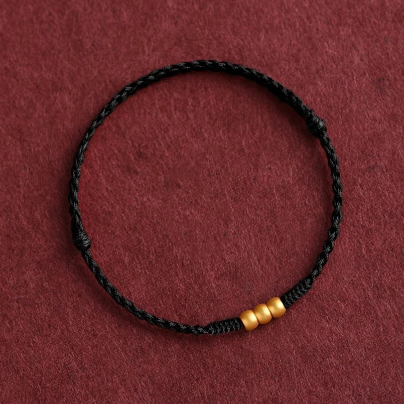999 solid gold three beads red string bracelet daily wear lifestyle shot