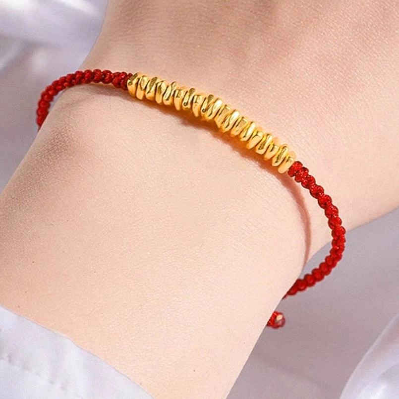 999 gold small pieces red string bracelet full product main view