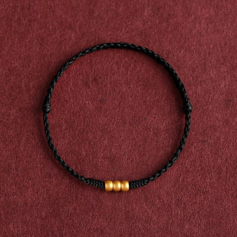 999 gold three mini beads black luck red string bracelet full view