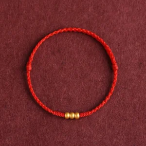 999 solid gold 3 mini beads classic red luck red string bracelet top view