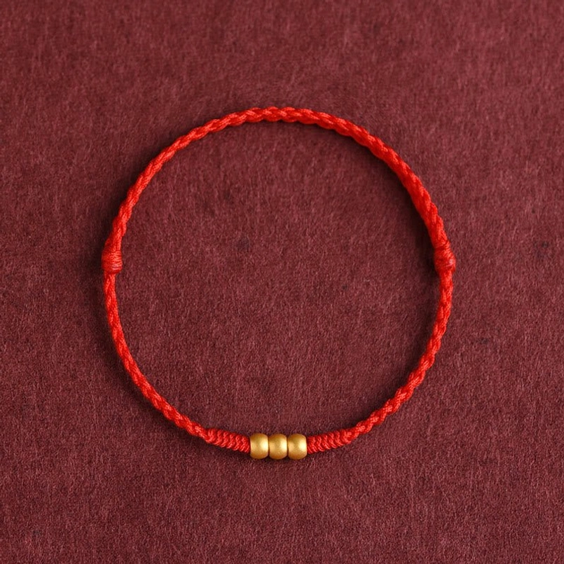 999 solid gold 3 mini beads classic red luck red string bracelet top view