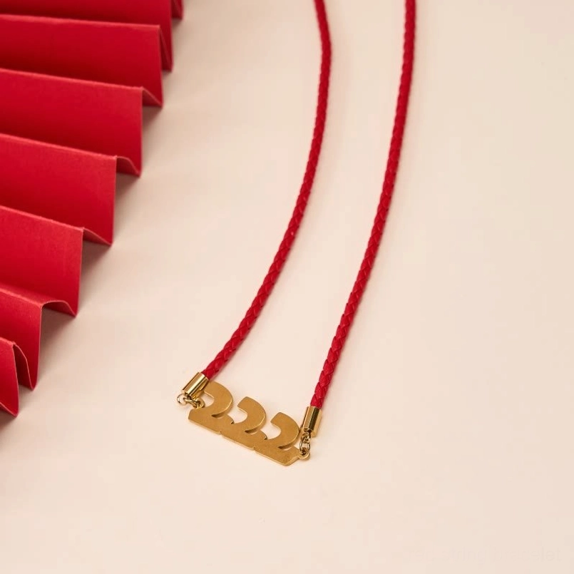 Adjustable 222 angel number gold titanium steel pendant red braided rope necklace