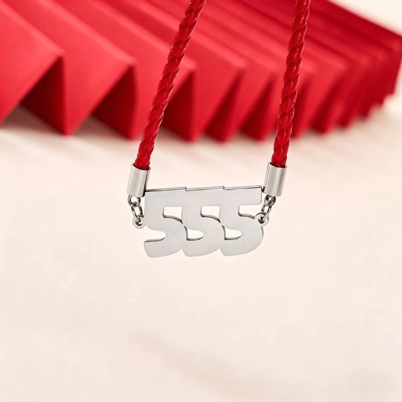 Angel Numbers 555 silver pendant adjustable red braided rope bracelet