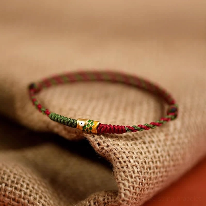 Adjustable red green braided koi fish lucky bracelet for wrist