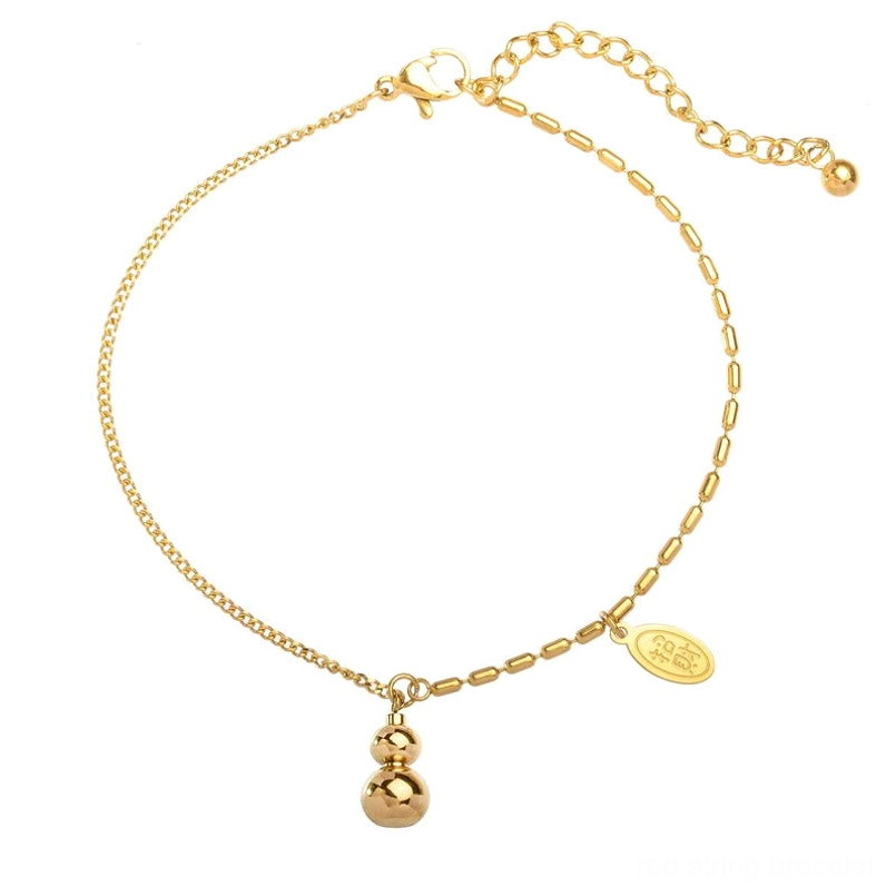 Adjustable buckle lucky gourd anklet with gourd charm and oval blessing tag