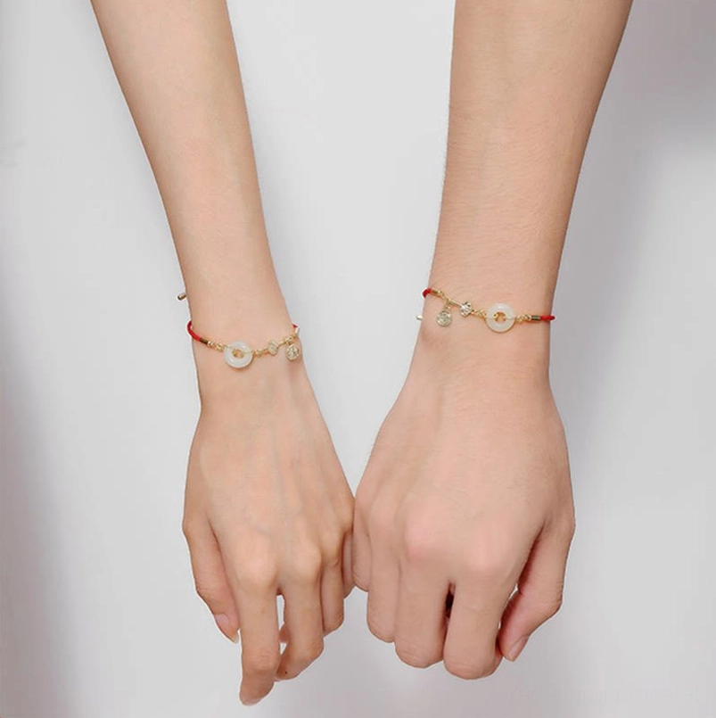 Adjustable red string bracelet Hetian jade peace buckle fortune luck charm
