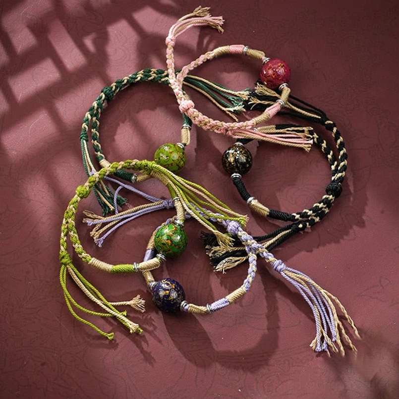 Adjustable braided red string bracelet with lacquer bead daily casual wear