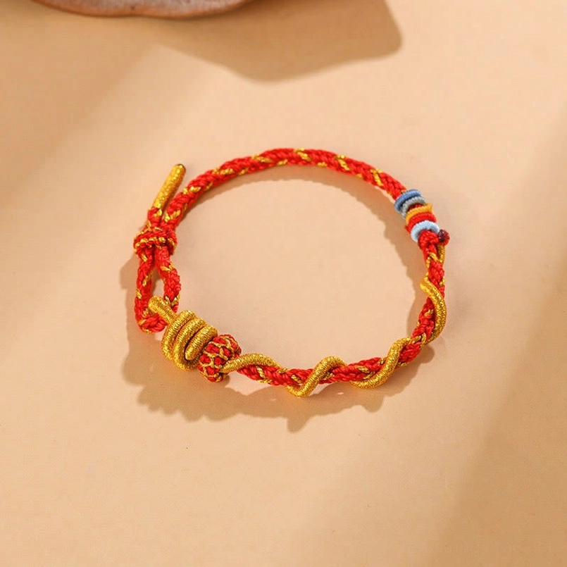 Adjustable red string protection bracelet with traditional Chinese knot closure