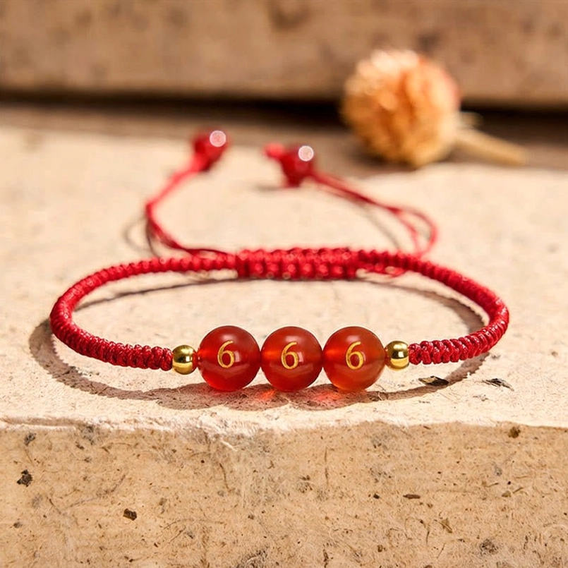 Angel Number 666 Balance Reflection Red Agate Bracelet with engraved beads spiritual design