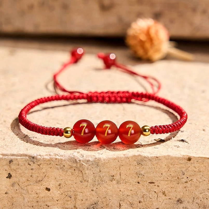 Angel Number 777 Wisdom Spiritual Alignment Red Agate Bracelet with engraved beads