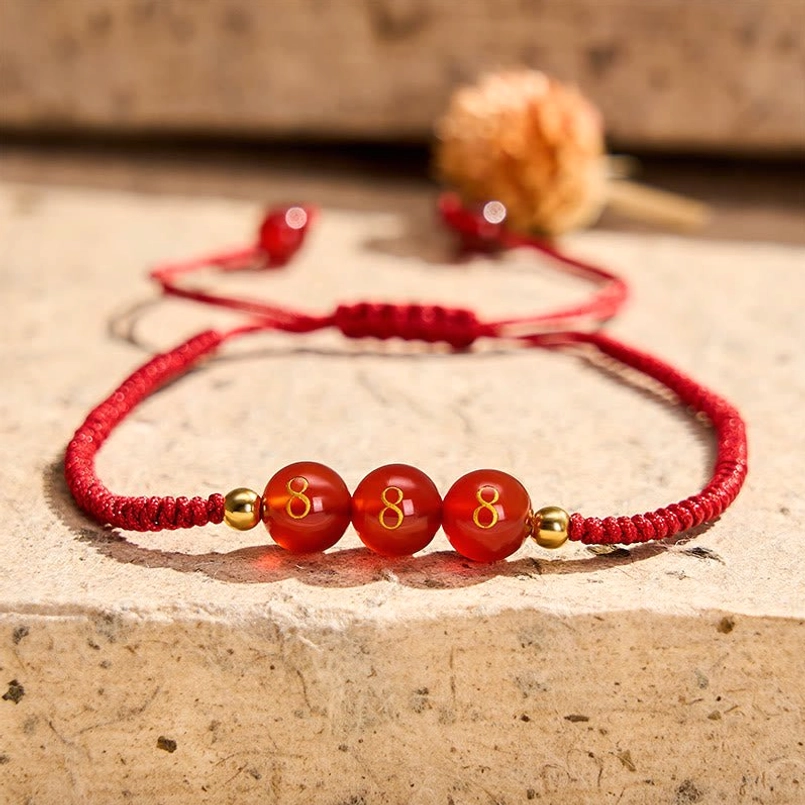 Angel Number 888 Abundance Success Prosperity Red Agate Bracelet with engraved beads