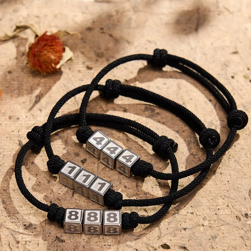 Angel number adjustable black cord bracelet lifestyle wear example