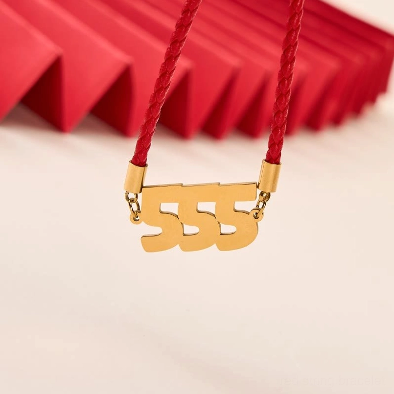 Angel Numbers 555 gold pendant adjustable red rope string bracelet