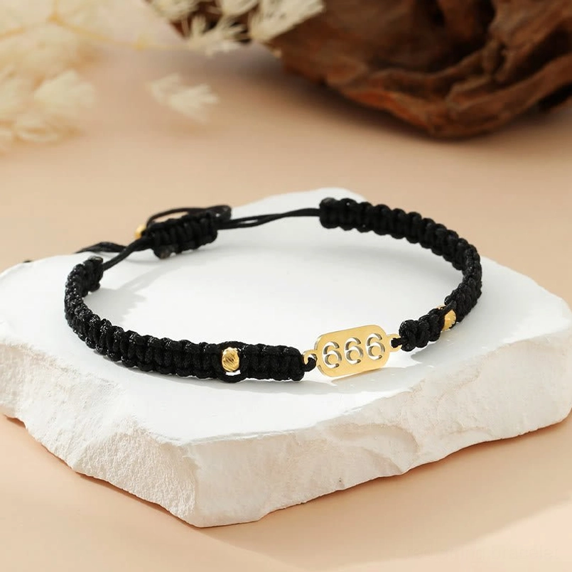 Braided angel number bracelet woven rope with titanium steel charm