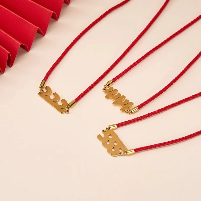 Angel numbers red string bracelet side view gold silver pendant options