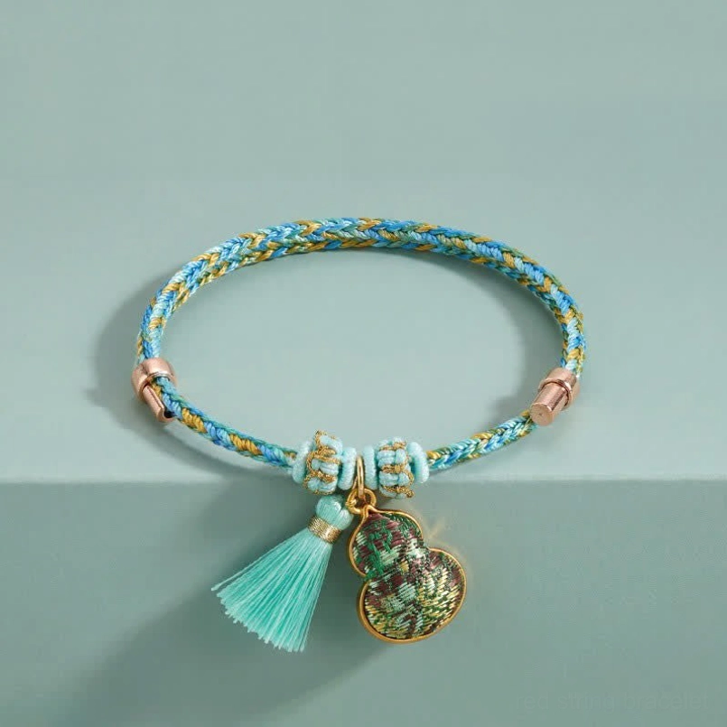 Adjustable peace bracelet with apple charm five-color Song Brocade cord turquoise tassel hand-woven protection amulet