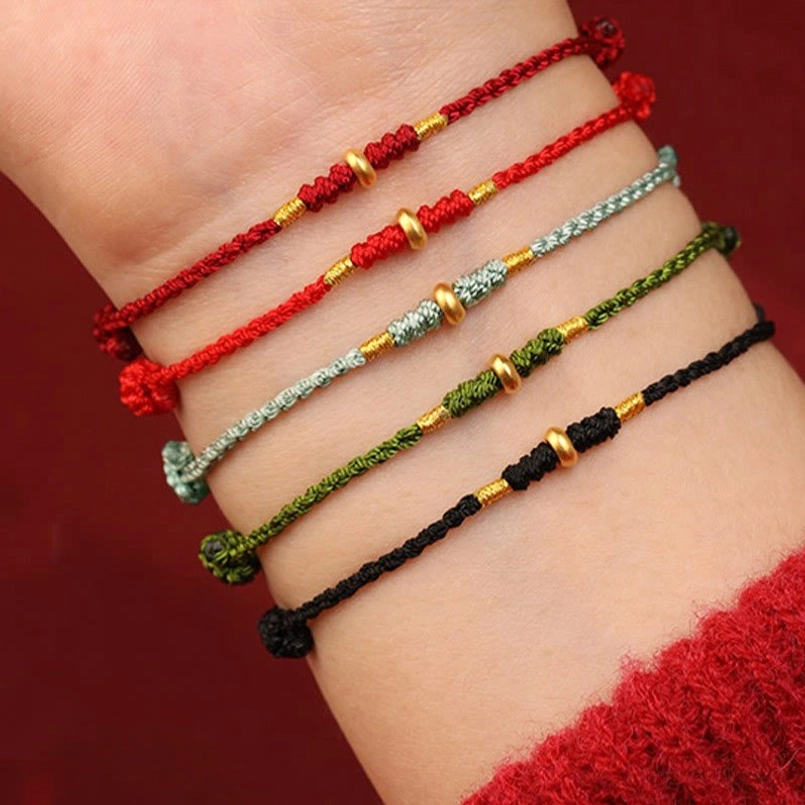Artisan handmade 999 gold lucky bead bracelet craftsmanship detail showcase
