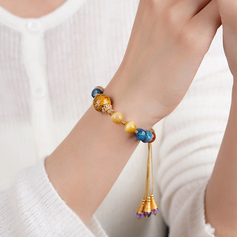 Premium quality natural stone and lacquer bead energy bracelet artisan crafted