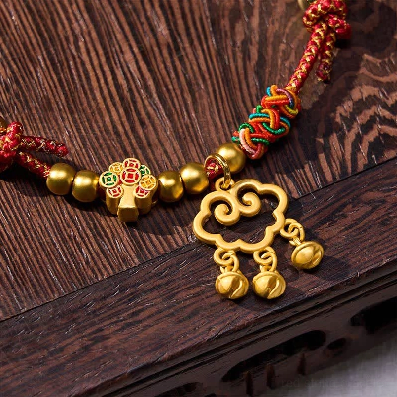 Artisanal pet collar red string with longevity lock and colorful braided design