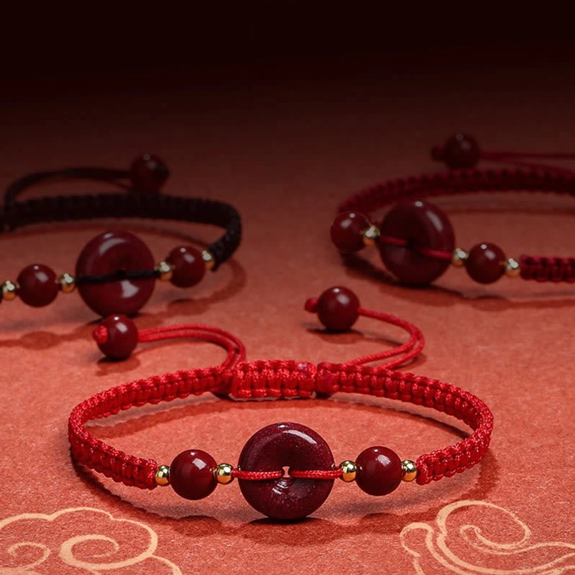 Authentic handcrafted cinnabar peace buckle red string bracelet
