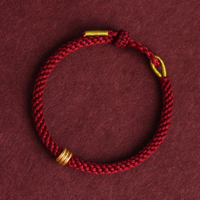 Authentic handmade red string bracelet with premium 999 gold triple ring design