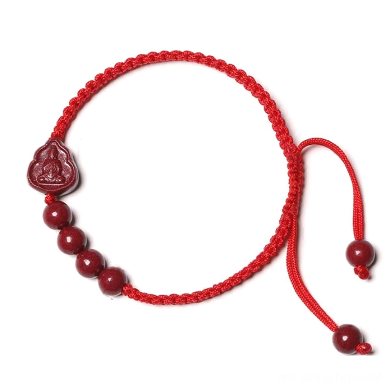 Avalokitesvara cinnabar pendant with dual-tail adjustable red string design